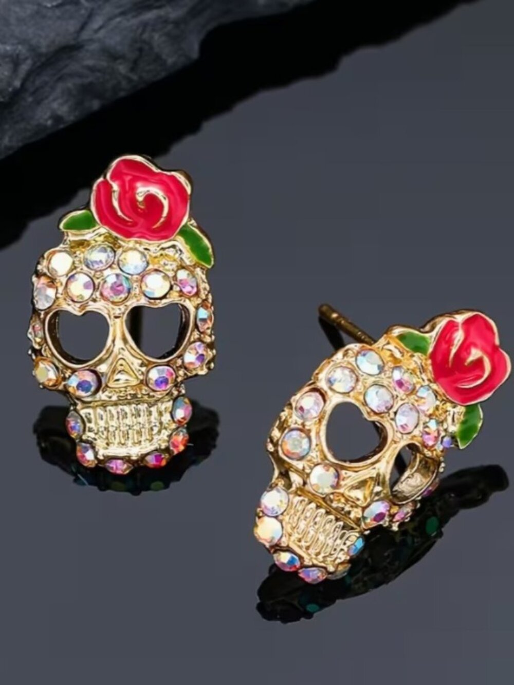 Fiesta Sugar Skull Rhinestone Colourful Earrings • NWT